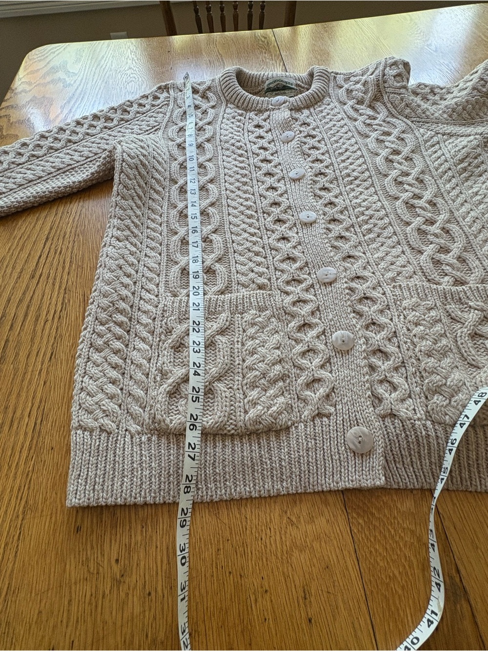 Aran Crafts Cream Irish Wool Cardigan Unisex Size L Men’s Women’s Pockets - Picture 5 of 5